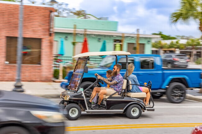 Golf carts are a popular way to get around Downtown New Port Richey.