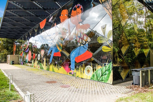 Colorful murals brighten the walls of Fort Davis Library.