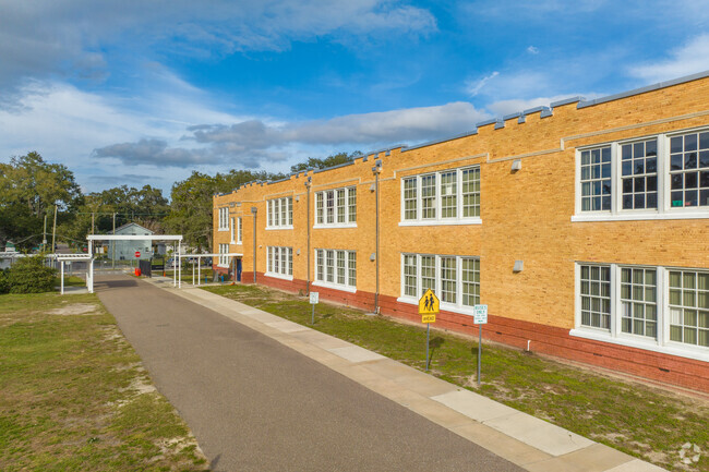 Edison Elementary School's side entrance is for buses.
