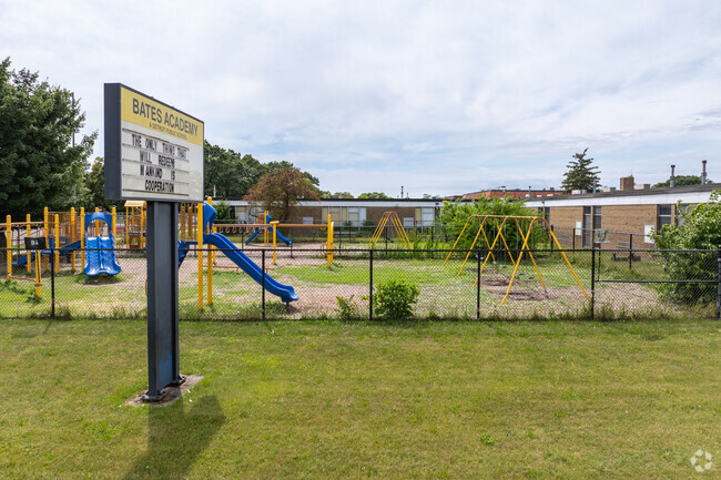 Bates Academy signage and playground.