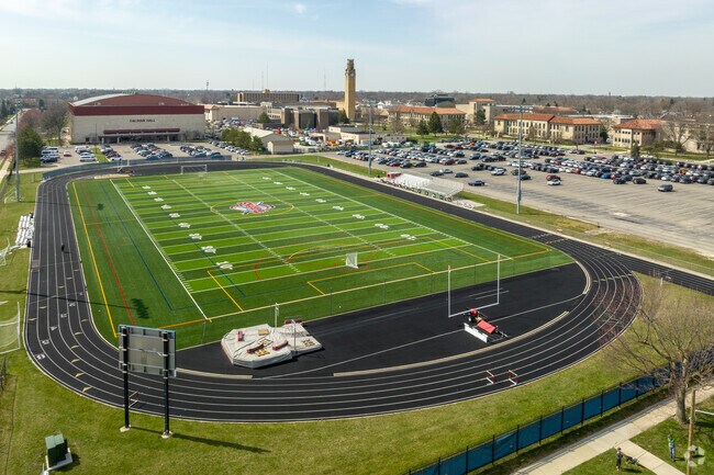 The University of Detroit Mercy football and track fields are in Detroit.