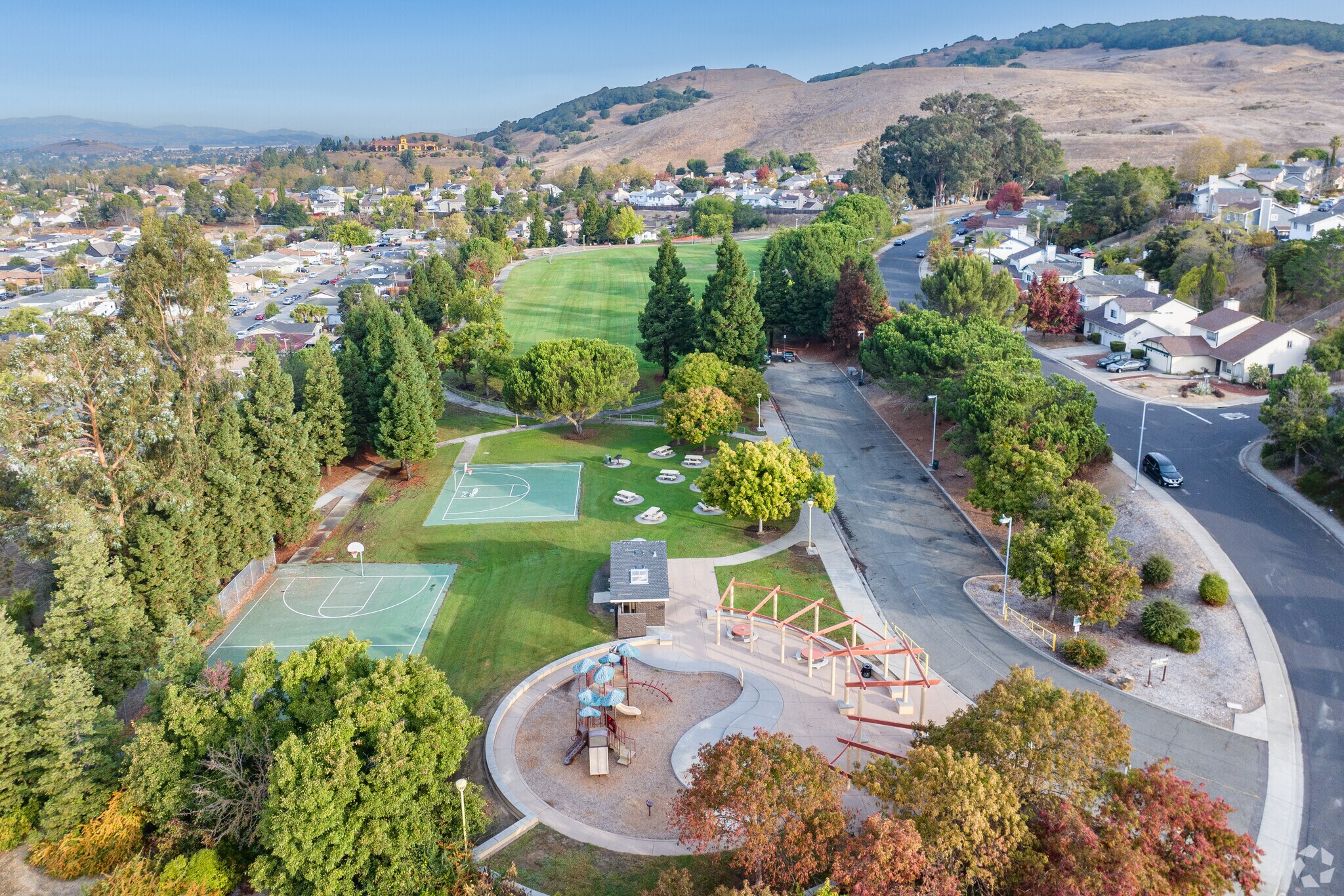 An aerial view of Crest Ranch Park shows the beautiful neighborhood.