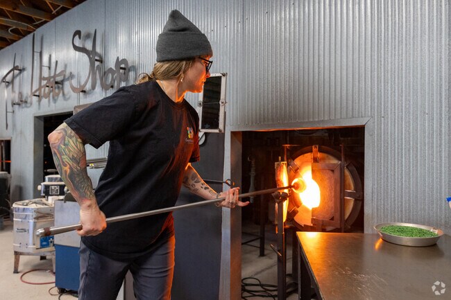 The Hot Shop in the Arts Center at Orange Beach has master craftsman blowing glass.