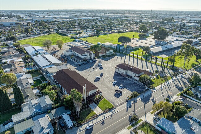 An aerial view of St Paul of the Cross Elementary School in La Mirada