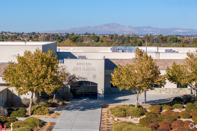 A view of the Krystal School buildings from the street.