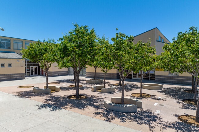 Ibarra Elementary School's courtyard features shade trees to keep cool in the warmer months.