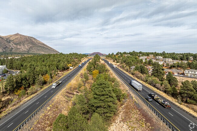 Interstate 40 is the main highway in and out of Flagstaff, Arizona.