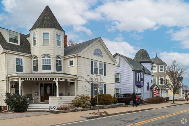 Beautiful Victorians overlook the ocean in Downtown Beverly.