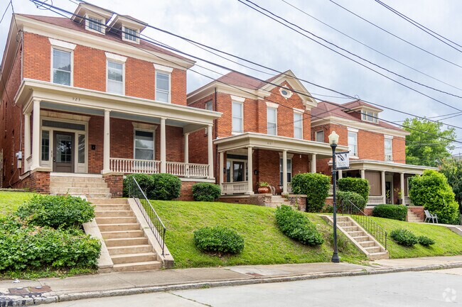 A row of four square style homes in the historic InTown neighborhood of Macon, GA.