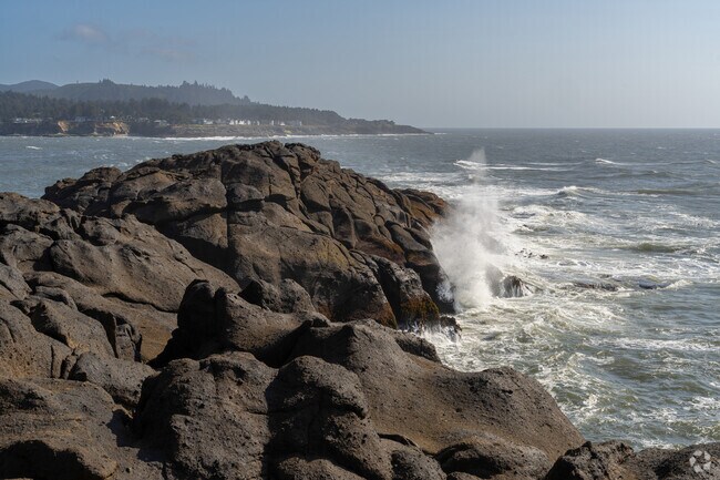 The majority of Depoe Bay's landscape is actually Basalt Rock creating a dramatic impact for King Tides.