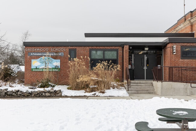 Main entrance at Greenwood Elementary School in Warwick, RI.