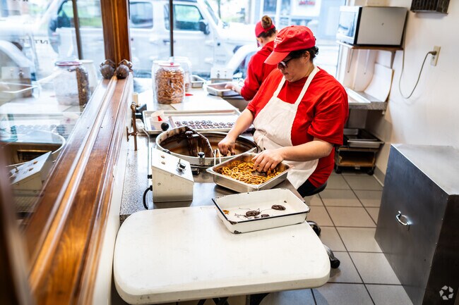 Chocolate-dipped pretzels are a hit at Schimpff's in Downtown Jeffersonville.