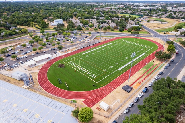 Westwood High School Sport Field   has a track that wraps around the stadium.
