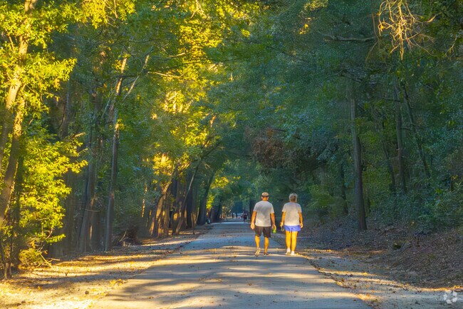 The 5-mile Rail Trail is paved with a boardwalk and a loop through the woods.