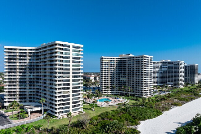 Marco Island's coastline is lined with multi-story condominiums with luxurious amenties.