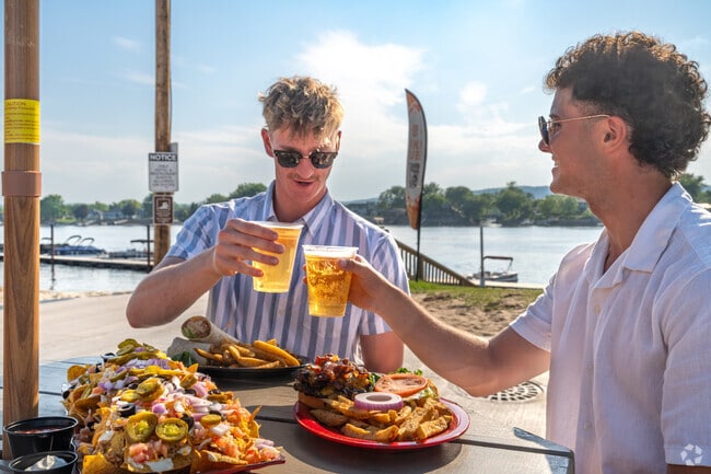 Moxie's in Logan Northside serves food with scenic views of the surrounding area.
