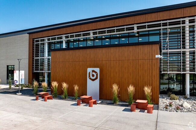 Bridgerland Technical College’s courtyard has elements of modern design and xeriscape.