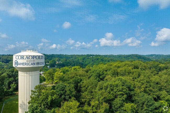 A Coraopolis water tower overlooking the small waterfront community.