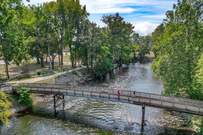 Take the bridge from Bicentennial Park to Island Park in Grant.