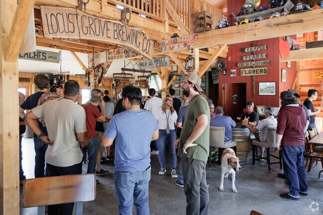 A crowd enjoys the brews at Locust Grove Brewing in Milton.