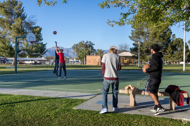 Locals love to play basketball at Pueblo Gardens Park.