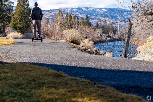 Motorized wheels, like Segways, can utilize the paths next to the Truckee River in Hunter Lake.