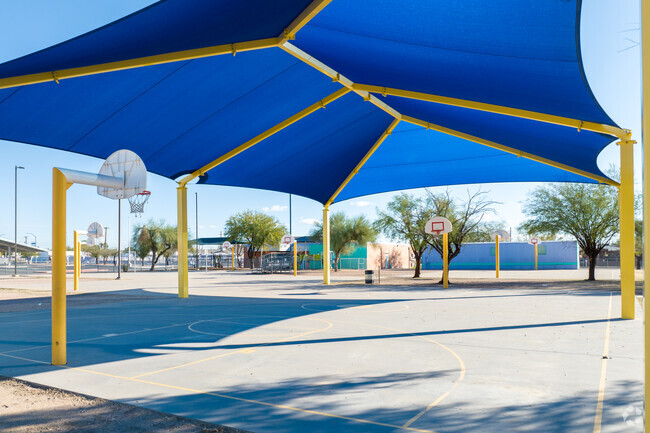 Students love the covered basketball court at C. E. Rose K-8 school