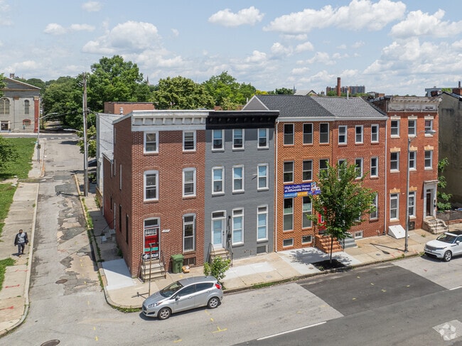 Traditional brick rowhomes make up the bulk of Poppleton's housing.