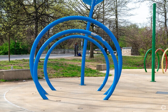 Fun jungle gym equipment can be found at the western segment of Marvin Gaye Park.
