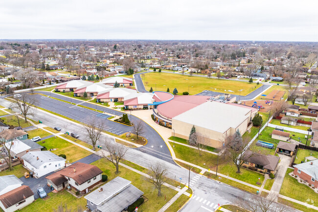 James B Eads Elementary School has a large campus with a green space for students.