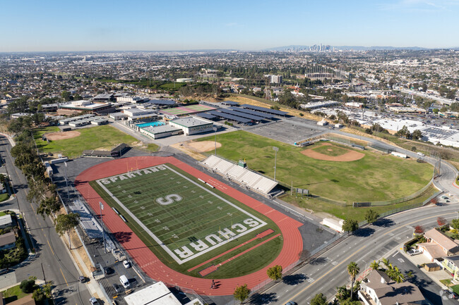 Aerial view of Schurr High School in Montebello, Ca.