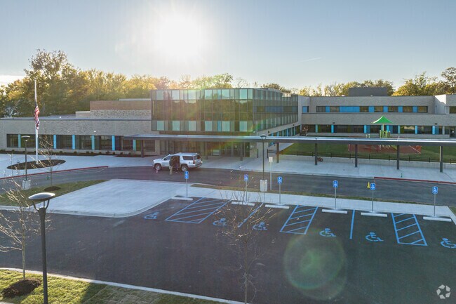 The front of Spoede Elementary School is remarkably modern in design.