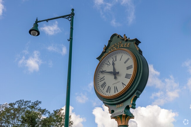 The town clock anchors North Braintree’s central district near South Shore Plaza.