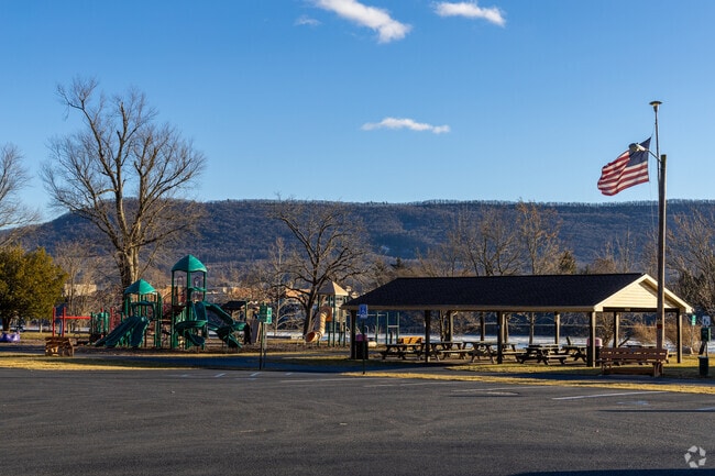 Enjoy a playground and large pavilion in the heart of Riverview Park.