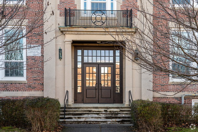 The front entrance to the May Street Elementary School in Worcester, MA.