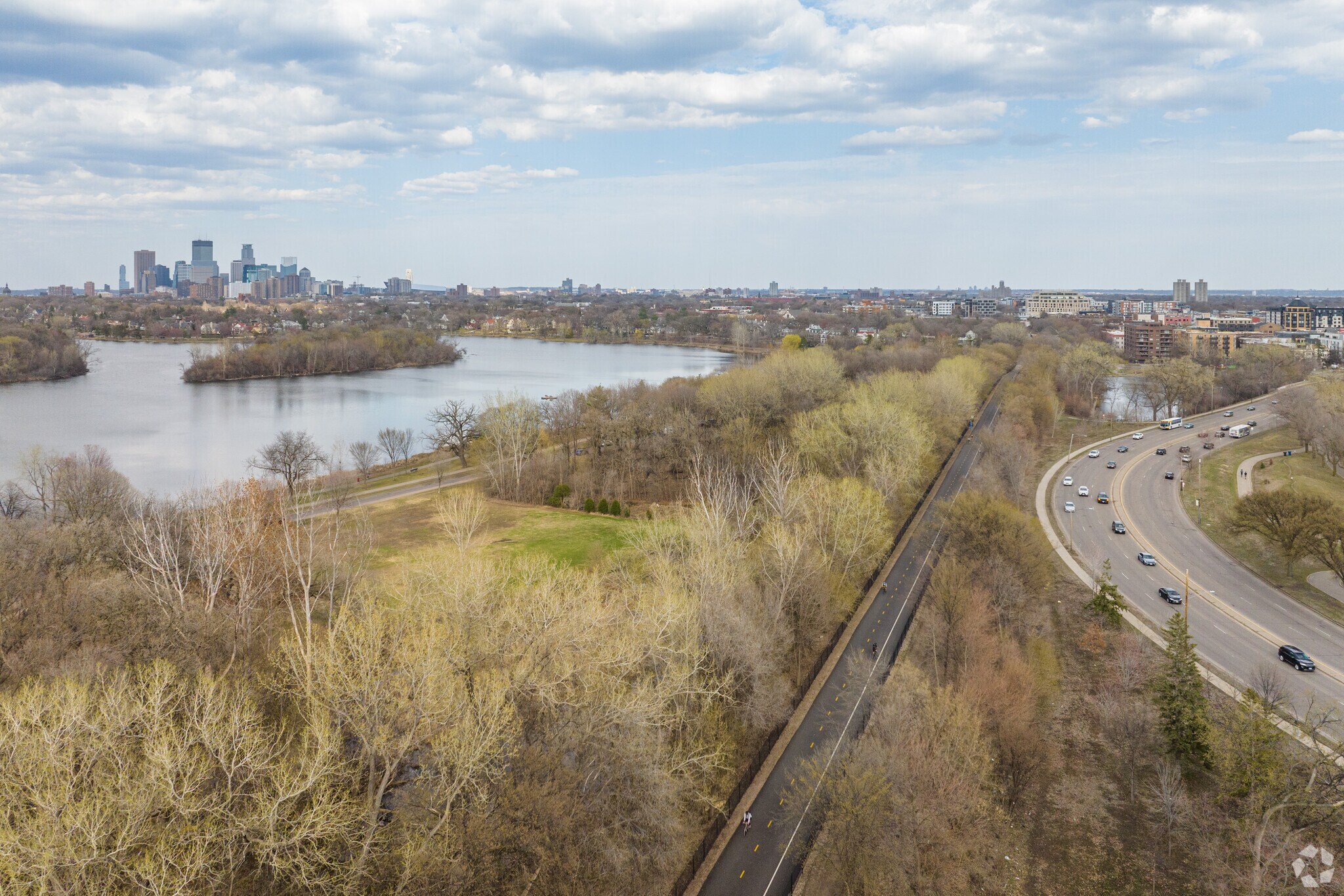 The Cedar Lake walking and bicycle trail connects to the lakes and Uptown Minneapolis.