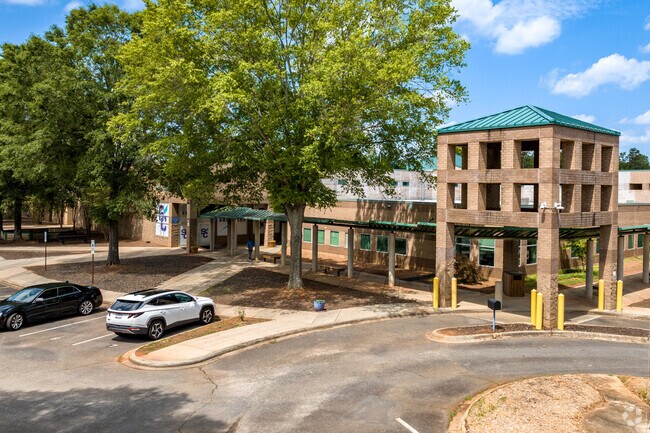 The main entrance to South Charlotte Middle School in Charlotte, NC.