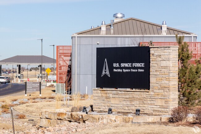 The welcome sign at the Buckley Space Force Base near Centretech in Arvada, Colorado.