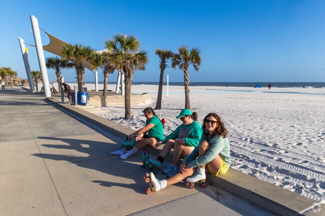 The Gulf front boardwalk at the Public beach in Gulf Shores is a lively place all year round