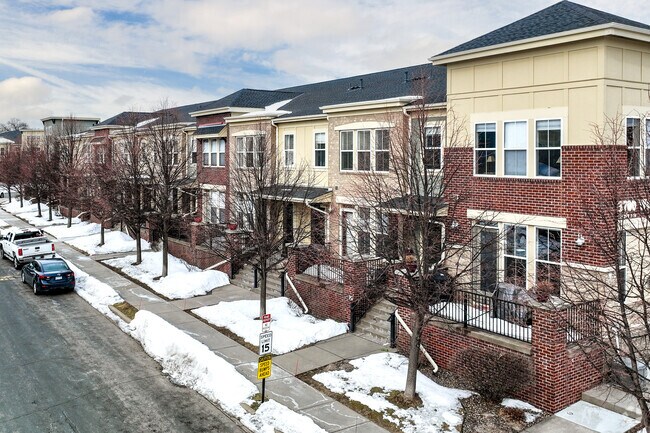 Upscale townhomes line private streets near Elmwood's core.