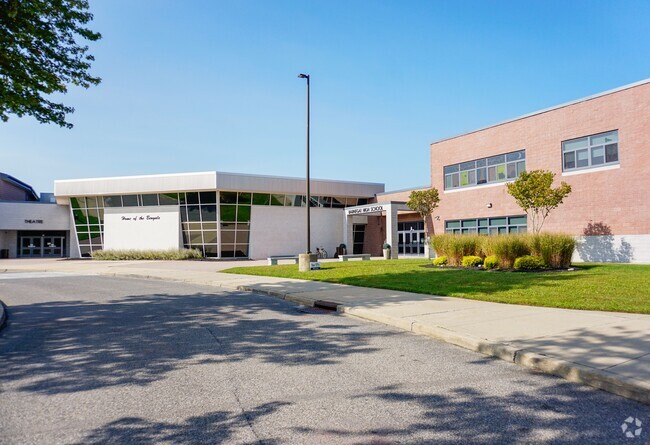 View of the main entrance of Barnegat High School located in Barnegat, NJ.