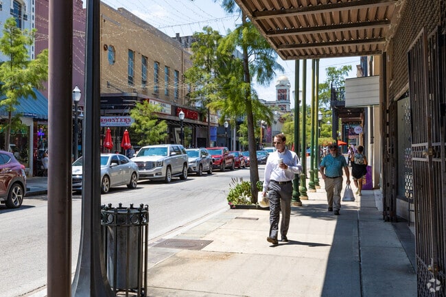 Downtown Mobile is a vibrant neighborhood with many professionals strolling during the day.