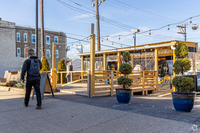 Tasty Taquitos in Garfield is a permanent food truck with a pergola for shaded eating.