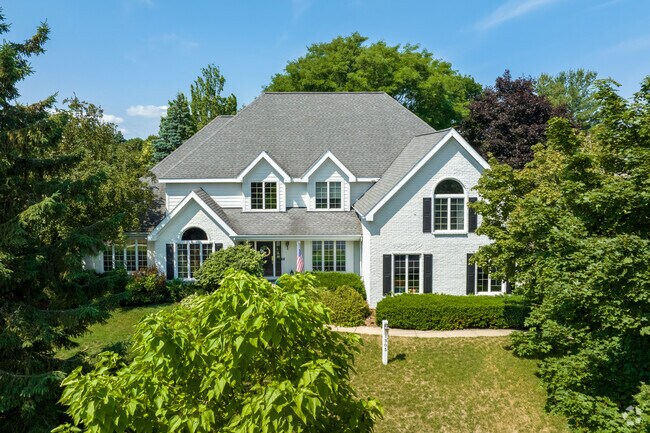 Colonial styles homes are spread throughout the Stonefield neighborhood in Middleton, WI.