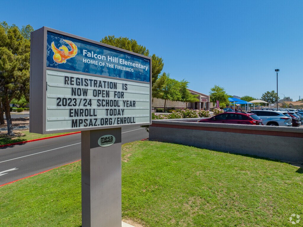 Falcon Hill Elementary School sign with information for the student body.