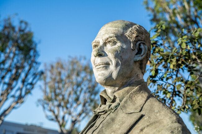 A statue of Columbus Tustin stands in Old Town Tustin, who was the city's founder.