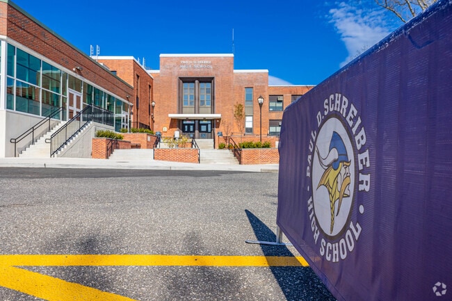Main Entrance to Paul D Schreiber High School in Port Washington.