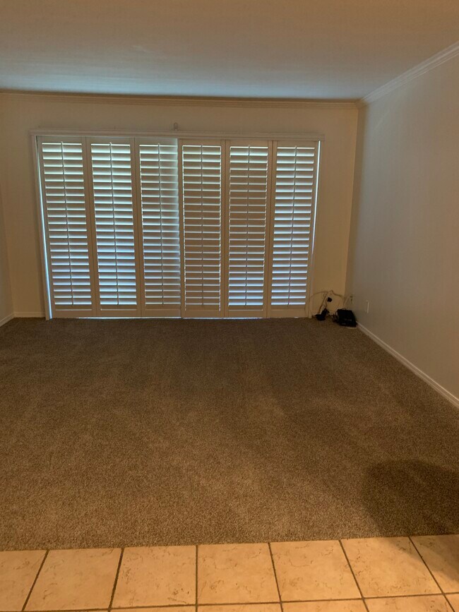 Living room brand new carpet and paint Sliding doors to deck