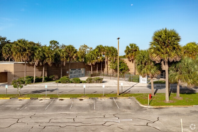 Moonrise over the East entrance to Indian Pines Elementary School in Lantana, FL.