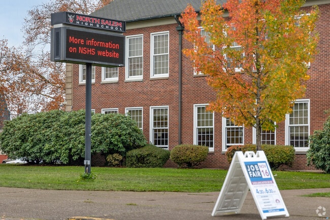 The Colonial-style architecture of the North Salem High School has been well preserved.